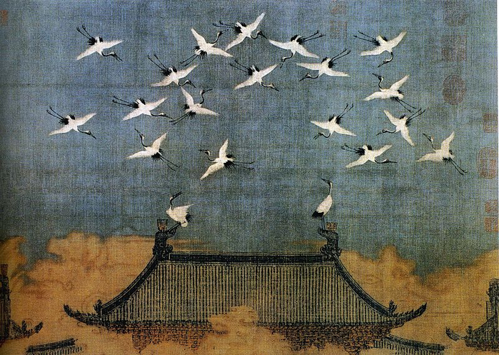 журавли над дворцом свиток работы императора Хэй-цзуна
