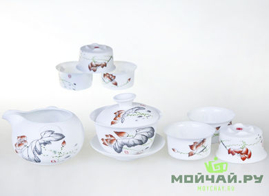 Tea ware set # 786 "Flowers" porcelain gaiwan 150 ml pitcher 220 ml cup 60 ml 