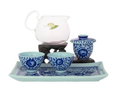 Set for tea ceremony # 32502  glassporcelain : teapot with a sieve 395 ml teaboat 2 cup 75 ml