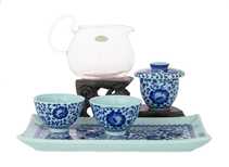 Set for tea ceremony # 32503  glassporcelain : teapot with a sieve 395 ml teaboat 2 cup 75 ml