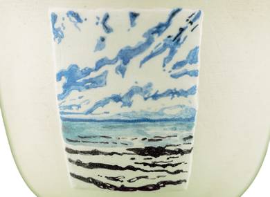 Cup # 36479 wood firingceramichand painting 68 ml
