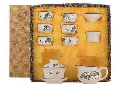 Set for tea ceremony 9 items # 41984 porcelain: gaiwan 250 ml gundaobey 200 ml teamesh six cups 52 ml
