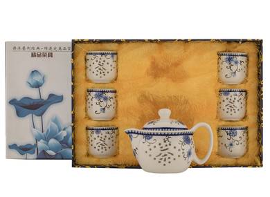 Set for tea ceremony 7 items # 41987 porcelain: teapot 340 ml six cups 117 ml