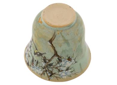 Cup handmade Moychay # 43001 Artistic image 'Titmouse in the winter forest' ceramichand painting 165 ml