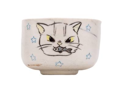 Cup Moychay 'Cat with fish' # 44986 ceramichand painting 45 ml