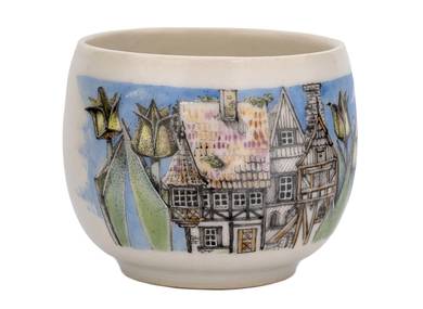 Cup handmade Moychay 'European street' # 45011 ceramichand painting 95 ml