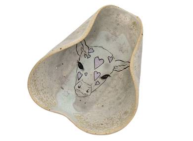 Tea presentation vessel handmade Moychay 'The cow with hearts' # 45053 ceramichand painting
