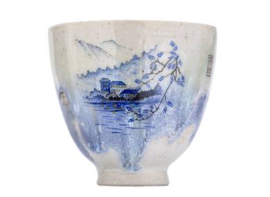 Cup handmade Moychay 'Night Coast' # 45073 wood firingceramichand painting 110 ml
